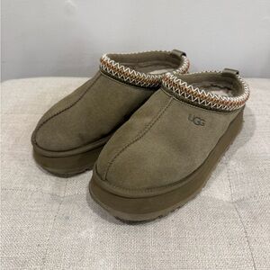 UGG Tan Suede Slip-On Shoes with Patterned Trim